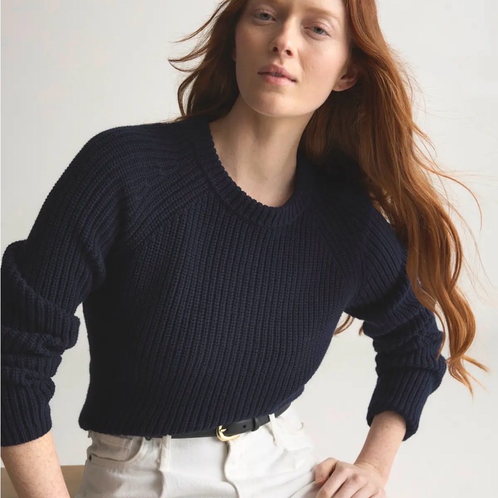 Quince Navy Ribbed Crewneck Sweater